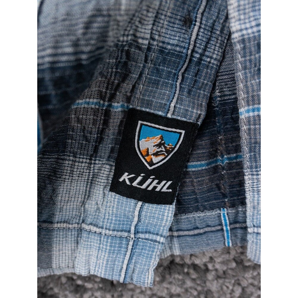Kuhl Shirt Mens Medium Blue Gray Plaid Seersucker Short Sleeve Gorpcore Outdoor - Picture 5 of 10